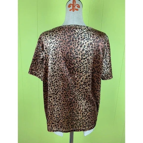 Fashion Formulas Woman’s L Large Velvet TShirt Blouse Short Sleeve Animal Print - Picture 3 of 8